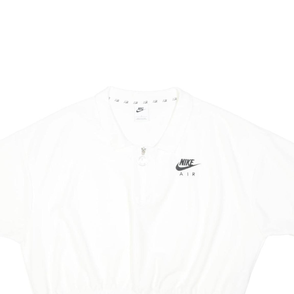 NIKE Womens White Crop Zip Collar Short Sleeve Plain Polo Shirt XL Casual Sport