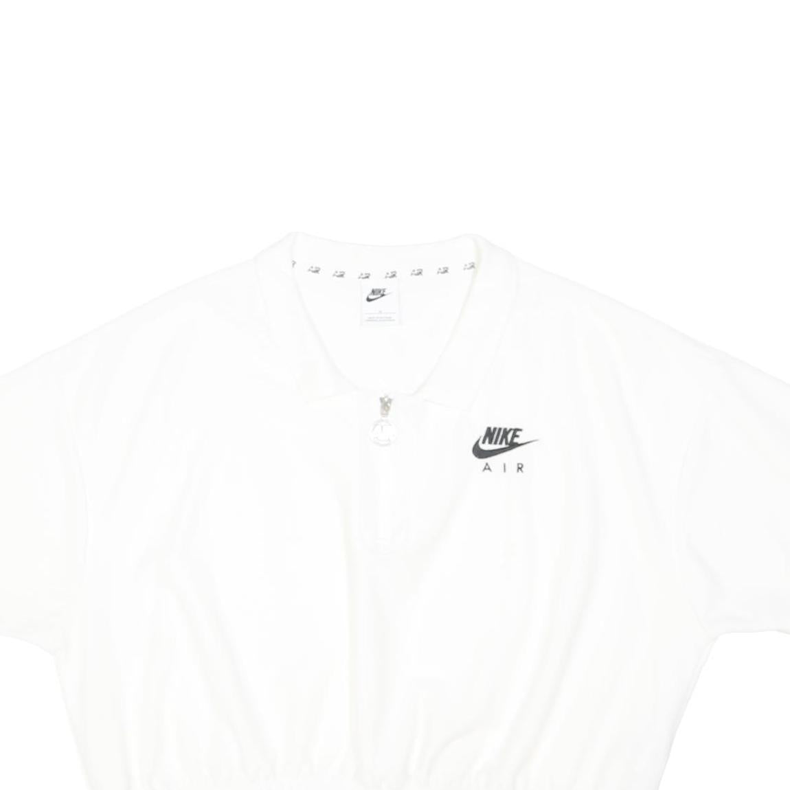 NIKE Womens White Crop Zip Collar Short Sleeve Plain Polo Shirt XL Casual Sport