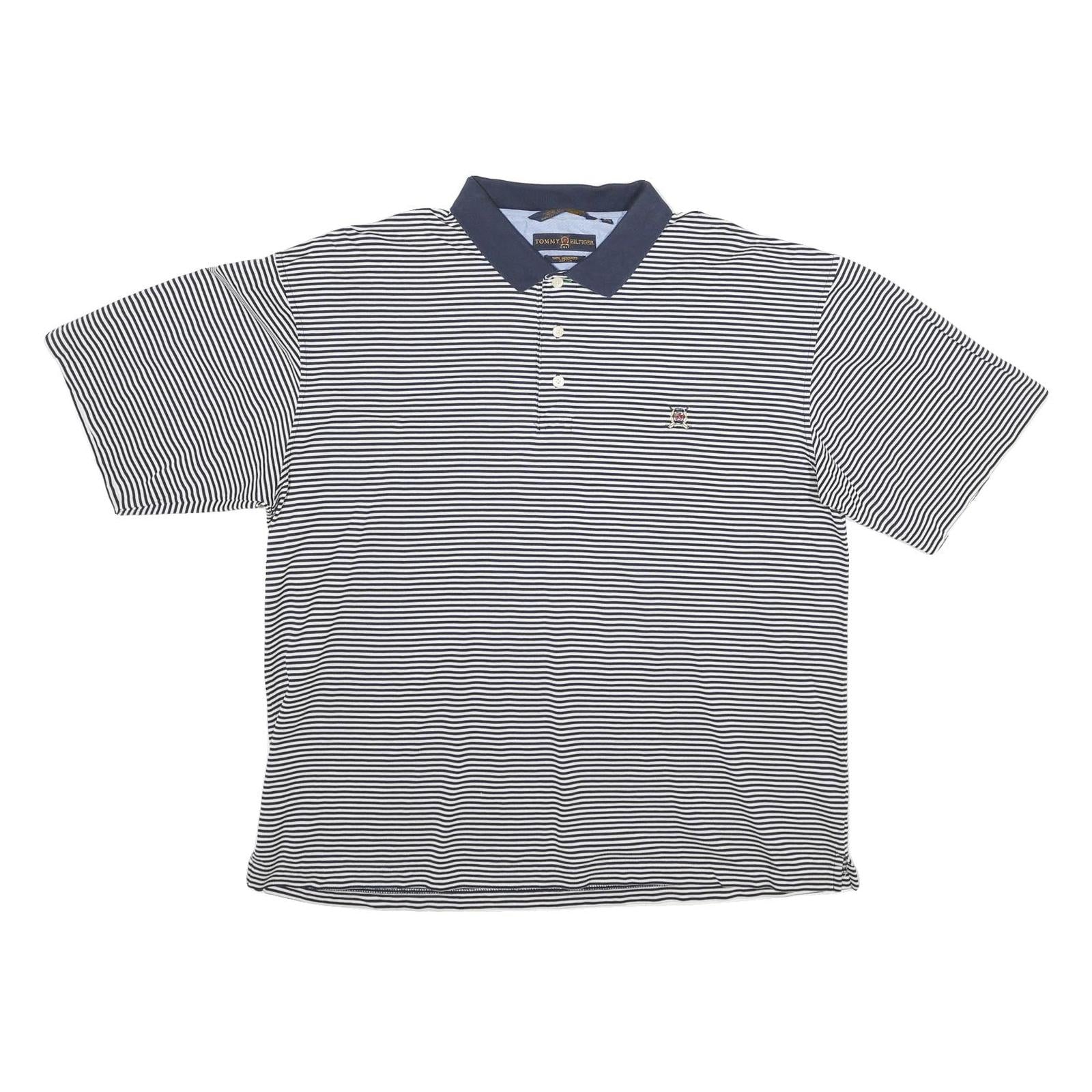 TOMMY HILFIGER Mens Blue & White Striped Polo Shirt XL Casual Classic Fit