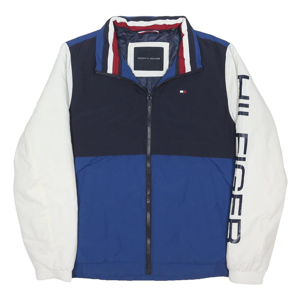 TOMMY HILFIGER Mens Blue & White Jacket M Polyester Blend Colourblock Zip