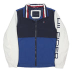 TOMMY HILFIGER Mens Blue & White Jacket M Polyester Blend Colourblock Zip