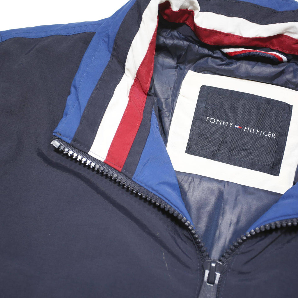 TOMMY HILFIGER Mens Blue & White Jacket M Polyester Blend Colourblock Zip