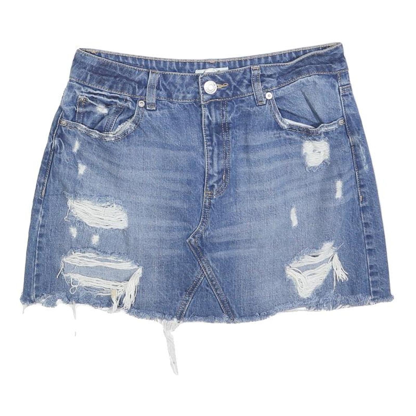 GARAGE Womens Blue Denim Mini Cotton Distressed Skirt M Casual Summer