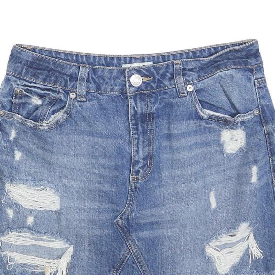 GARAGE Womens Blue Denim Mini Cotton Distressed Skirt M Casual Summer