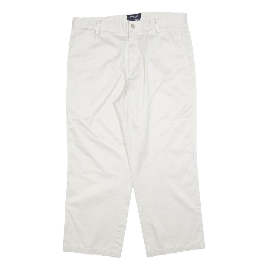 DOCKERS Mens Regular White Cotton Blend Trousers W34 L26 Zip Closure Classic Fit