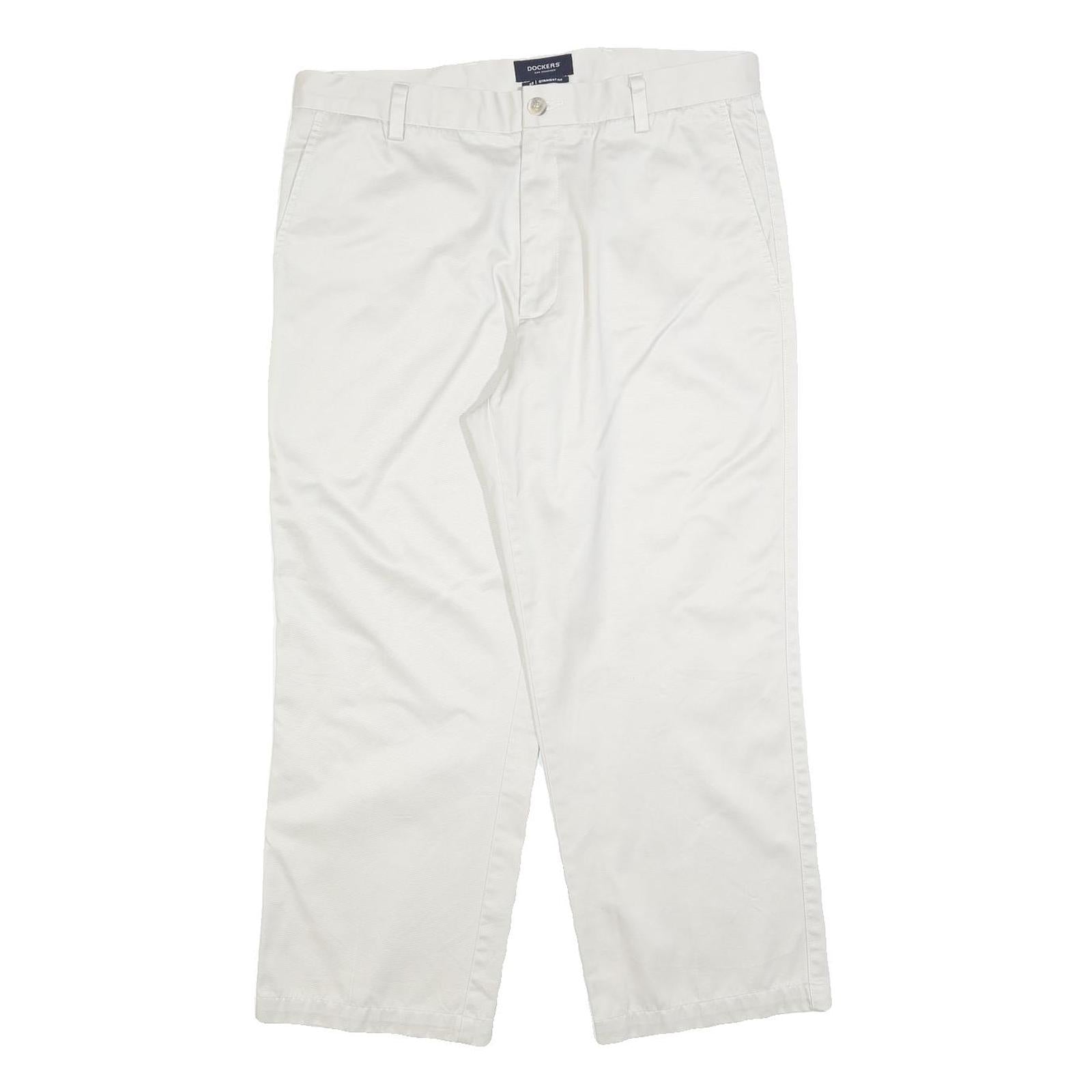 DOCKERS Mens Regular White Cotton Blend Trousers W34 L26 Zip Closure Classic Fit
