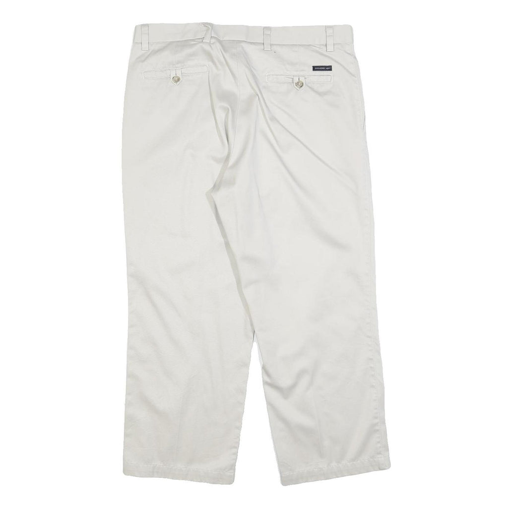 DOCKERS Mens Regular White Cotton Blend Trousers W34 L26 Zip Closure Classic Fit