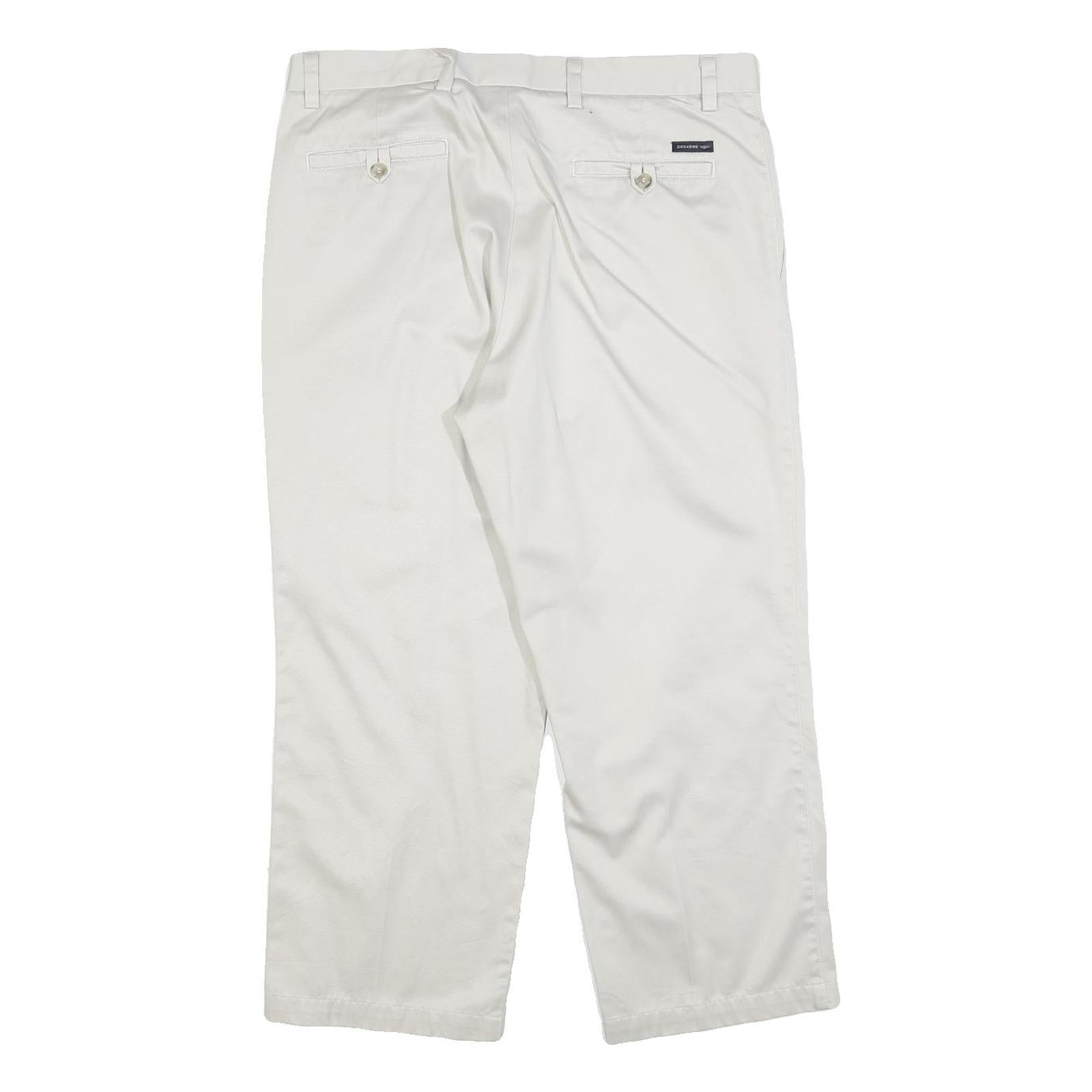 DOCKERS Mens Regular White Cotton Blend Trousers W34 L26 Zip Closure Classic Fit