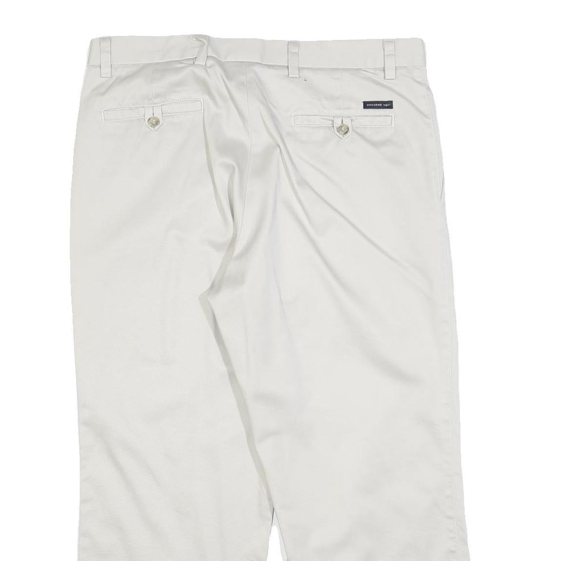 DOCKERS Mens Regular White Cotton Blend Trousers W34 L26 Zip Closure Classic Fit