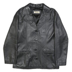 COFI Womens Black Leather Jacket XL Button Plain Stylish Classic Outerwear