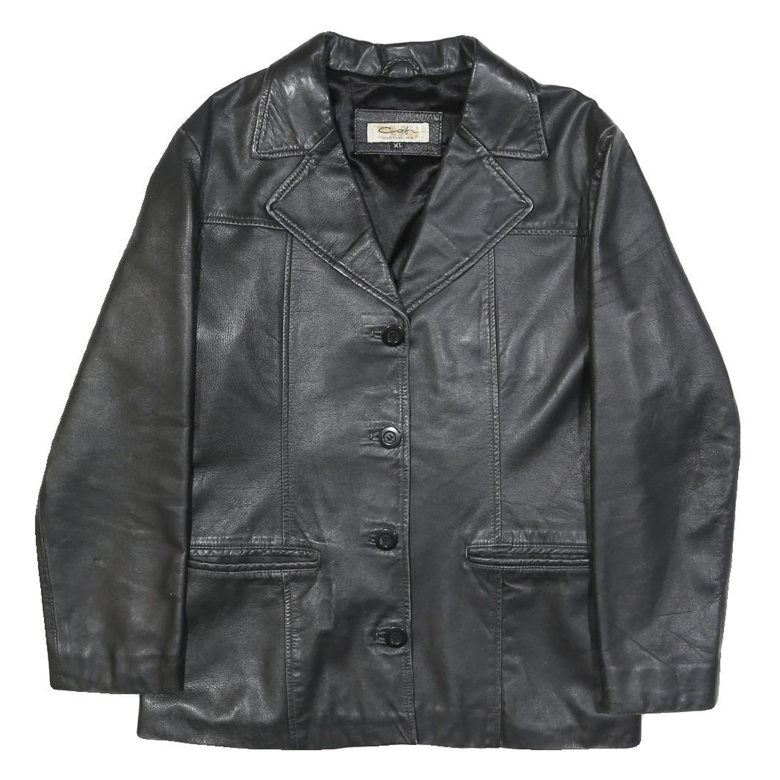 COFI Womens Black Leather Jacket XL Button Plain Stylish Classic Outerwear