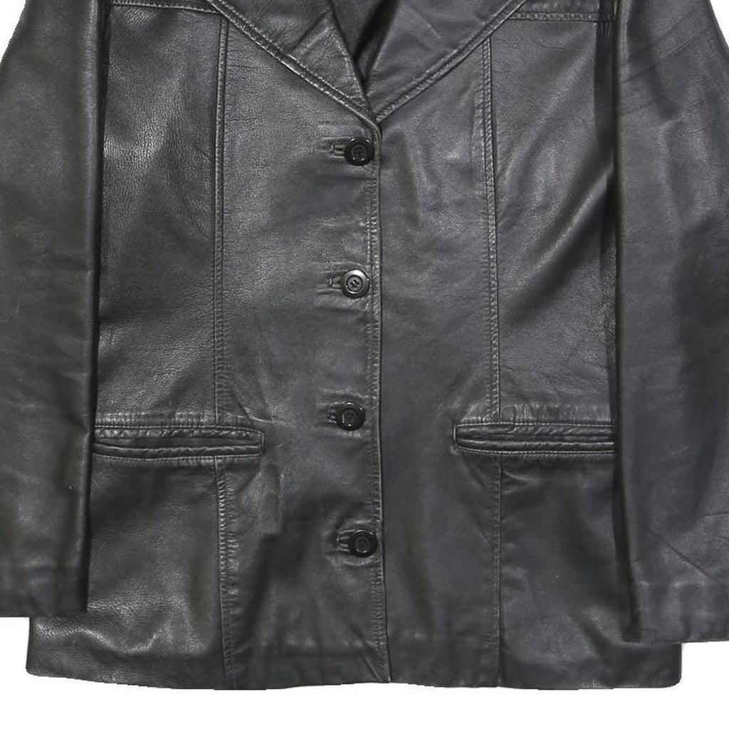 COFI Womens Black Leather Jacket XL Button Plain Stylish Classic Outerwear