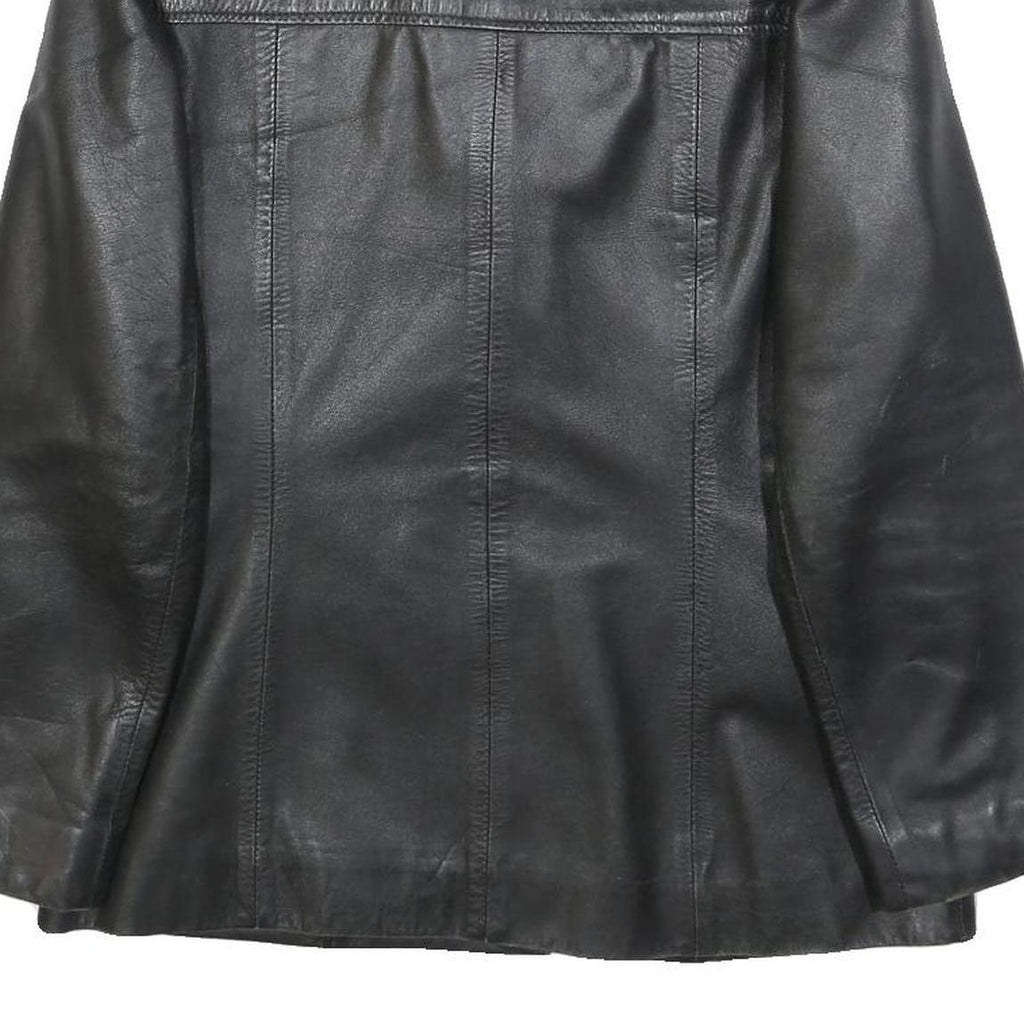 COFI Womens Black Leather Jacket XL Button Plain Stylish Classic Outerwear