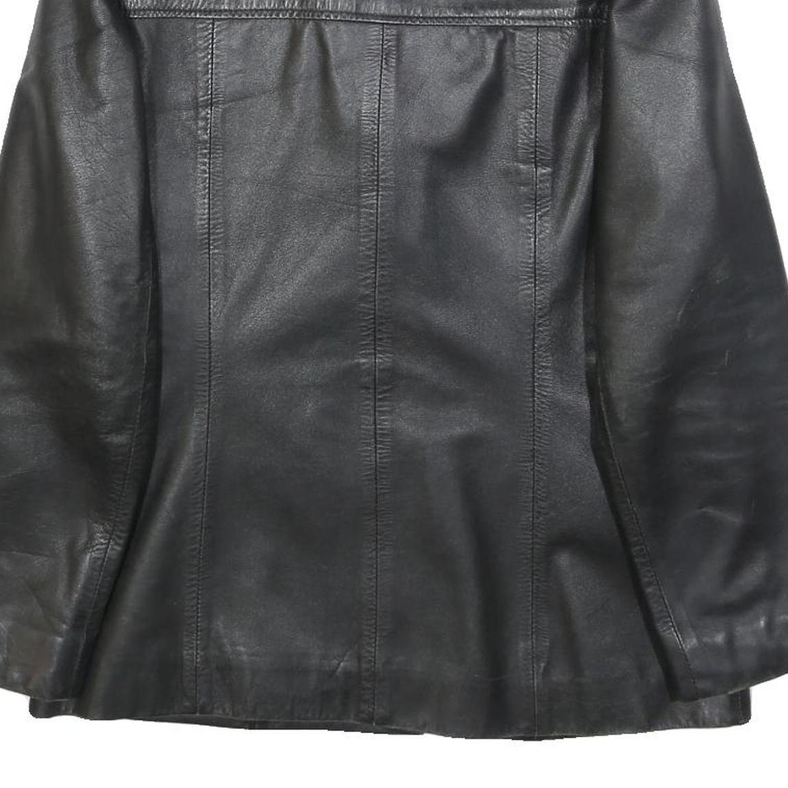 COFI Womens Black Leather Jacket XL Button Plain Stylish Classic Outerwear
