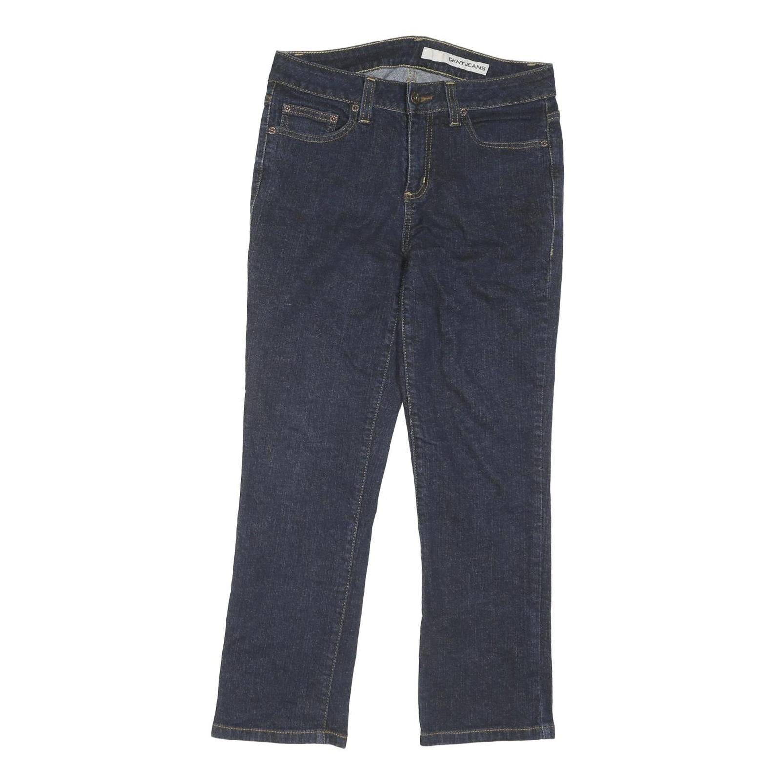 DKNY Womens Dark Blue Regular Fit Straight Denim Jeans W31 L26 Zip Cotton Blend
