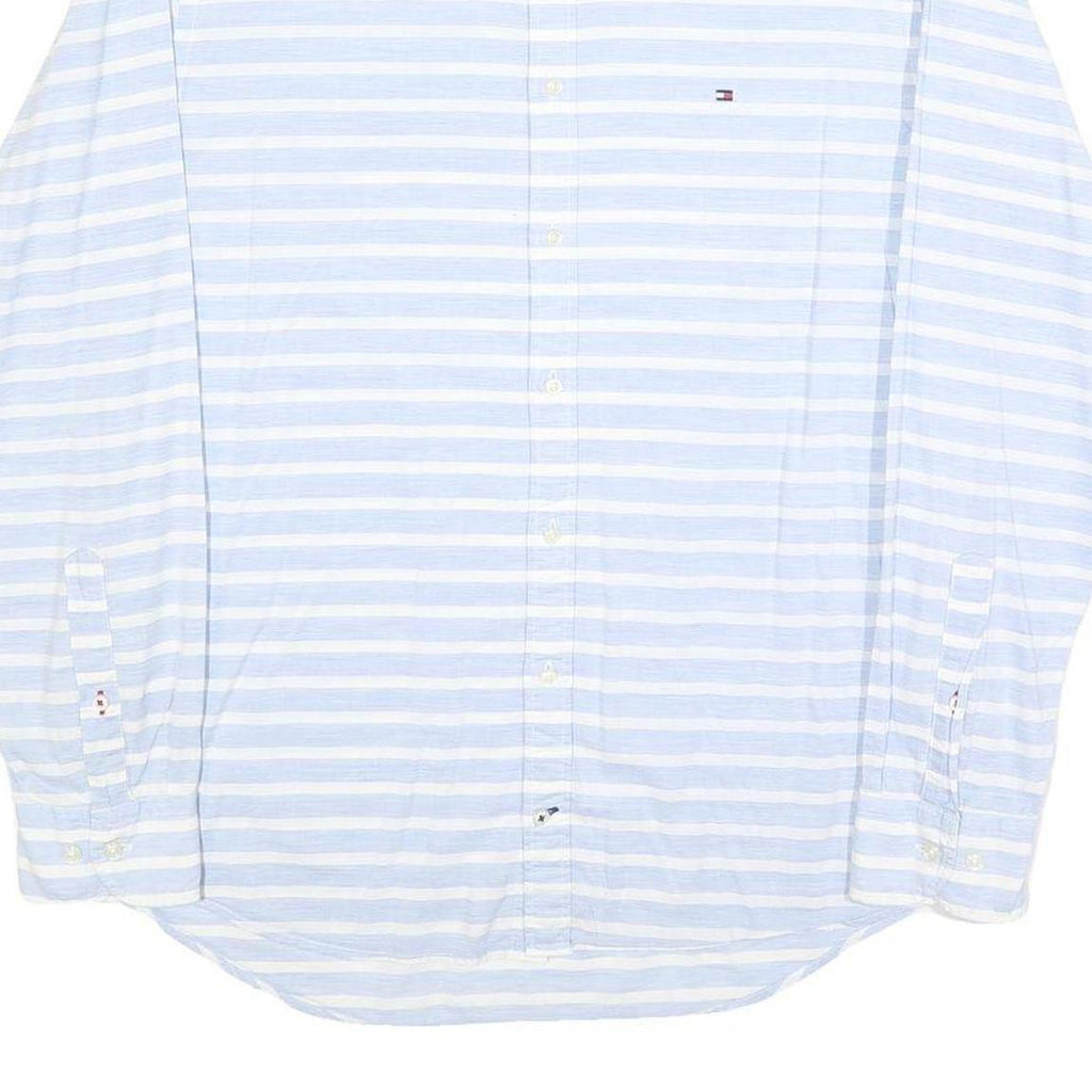 TOMMY HILFIGER Mens Blue & White Striped Shirt L Button-Down Collar Casual