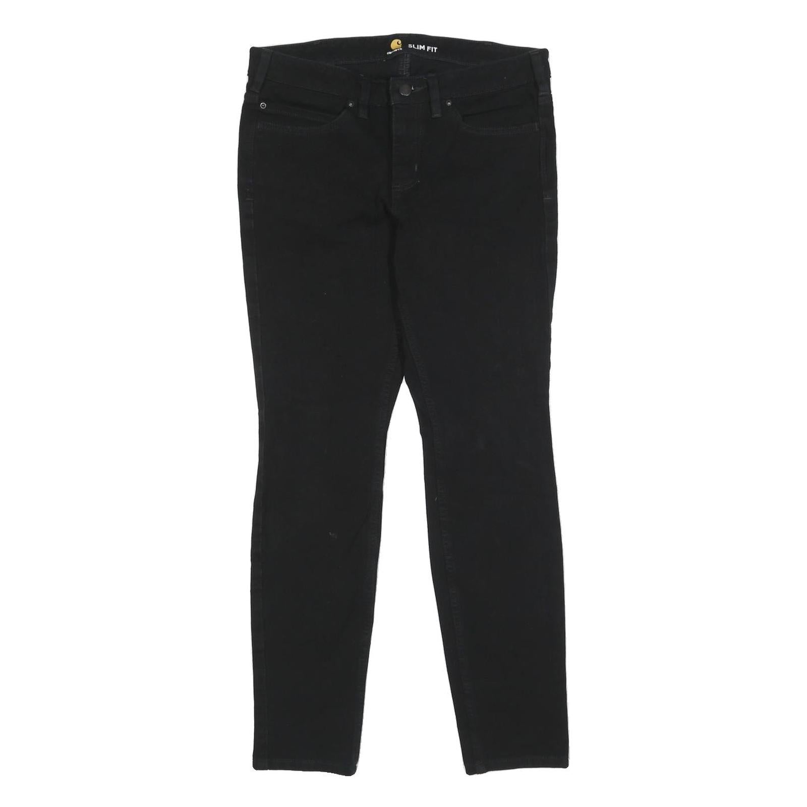 CARHARTT Mens Cotton Blend Black Slim Fit Skinny Trousers W30 L28 Zip Closure