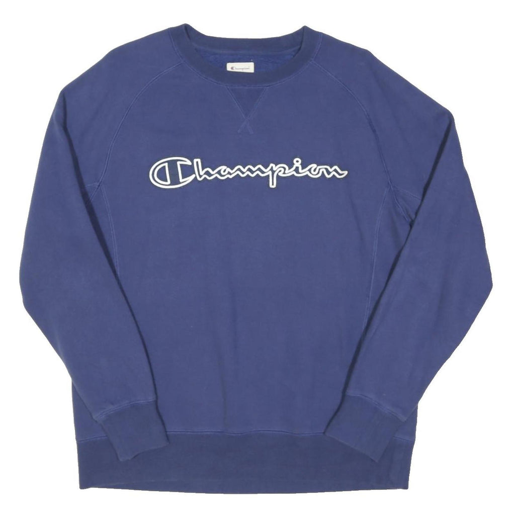 CHAMPION Mens Blue Crew Neck M Logo Sweatshirt Cotton Blend Casual Pullover