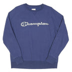 CHAMPION Mens Blue Crew Neck M Logo Sweatshirt Cotton Blend Casual Pullover