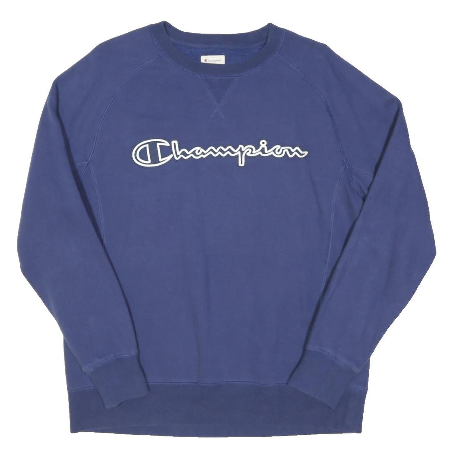 CHAMPION Mens Blue Crew Neck M Logo Sweatshirt Cotton Blend Casual Pullover