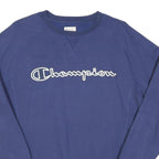 CHAMPION Mens Blue Crew Neck M Logo Sweatshirt Cotton Blend Casual Pullover