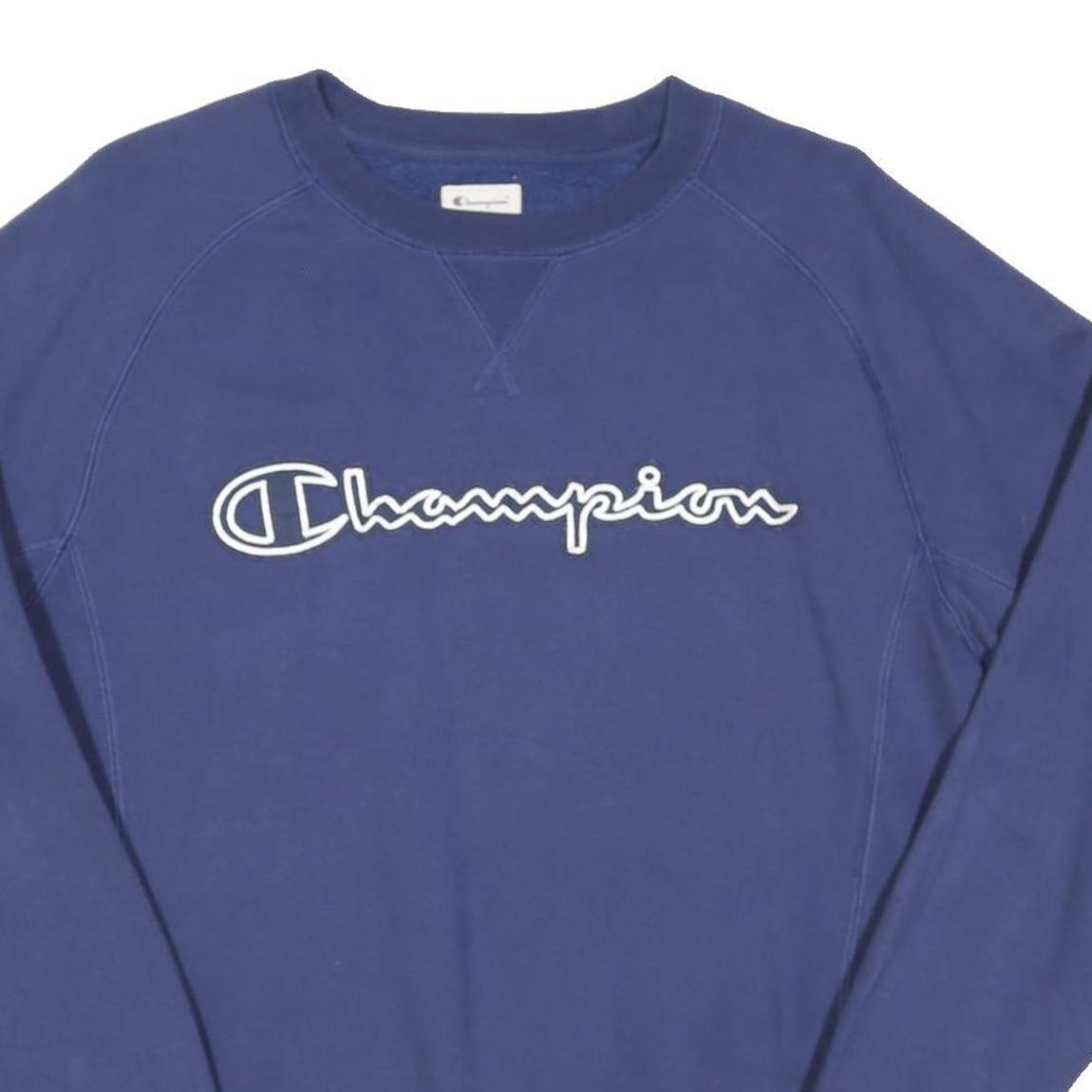 CHAMPION Mens Blue Crew Neck M Logo Sweatshirt Cotton Blend Casual Pullover