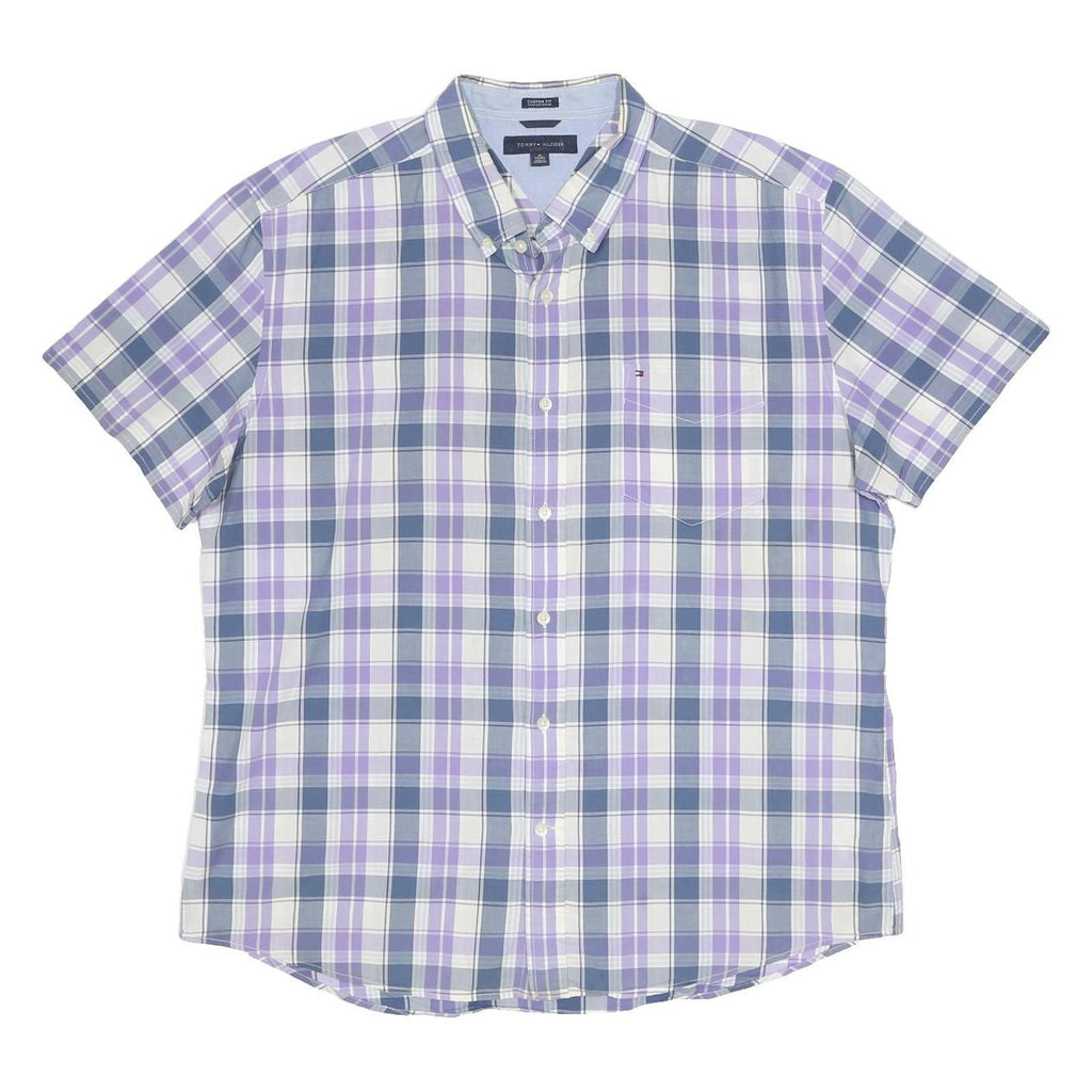 TOMMY HILFIGER Mens Blue & Purple Check Shirt XL Cotton Casual Summer Short