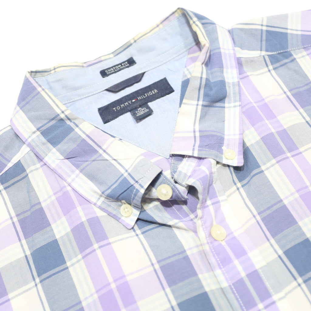 TOMMY HILFIGER Mens Blue & Purple Check Shirt XL Cotton Casual Summer Short