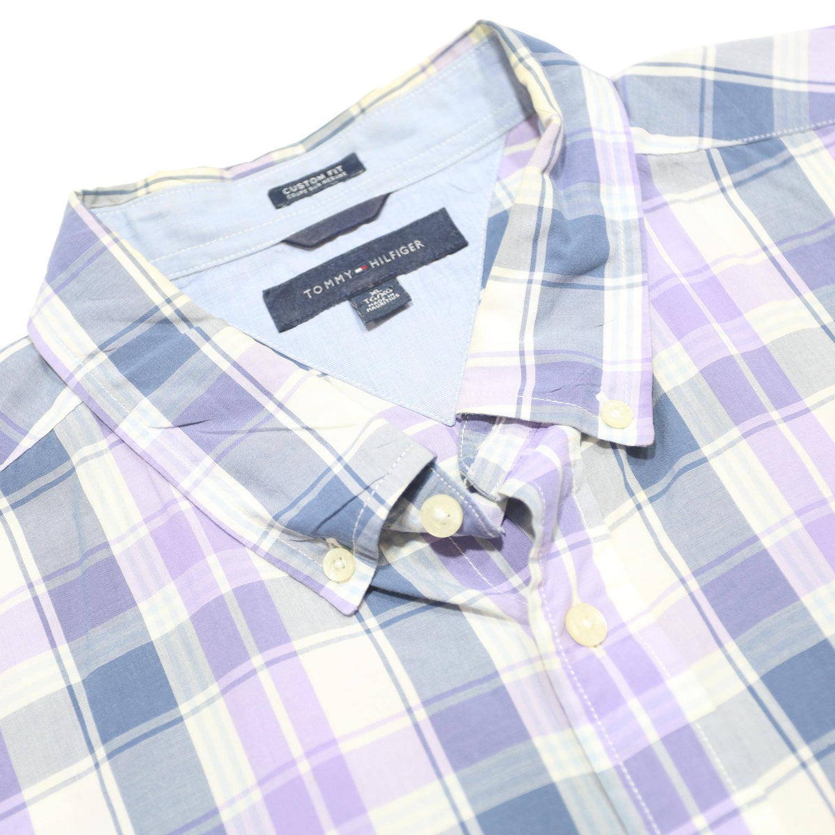 TOMMY HILFIGER Mens Blue & Purple Check Shirt XL Cotton Casual Summer Short