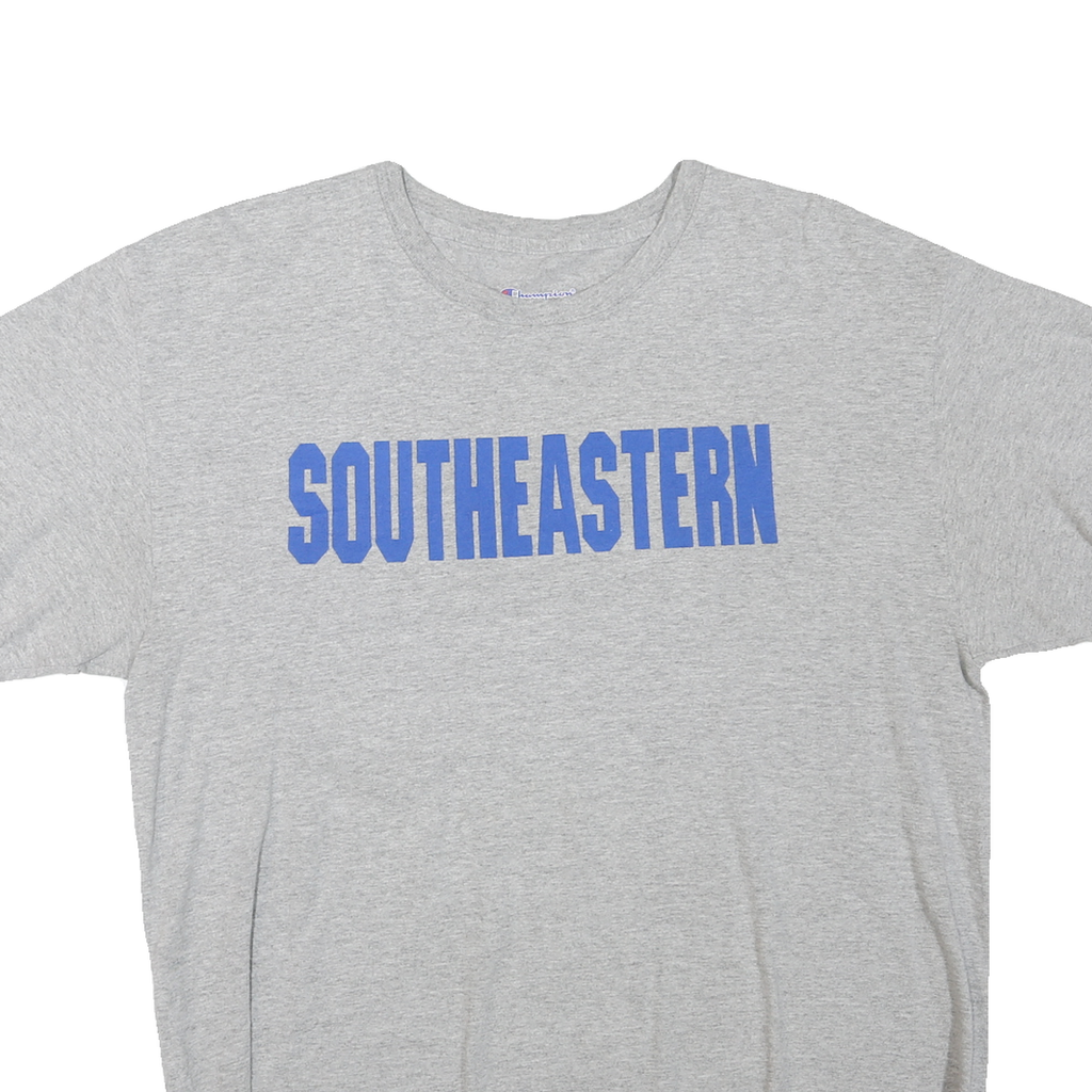 CHAMPION Mens Grey & Blue Southeastern Graphic T-Shirt L Short Sleeve Crew Neck