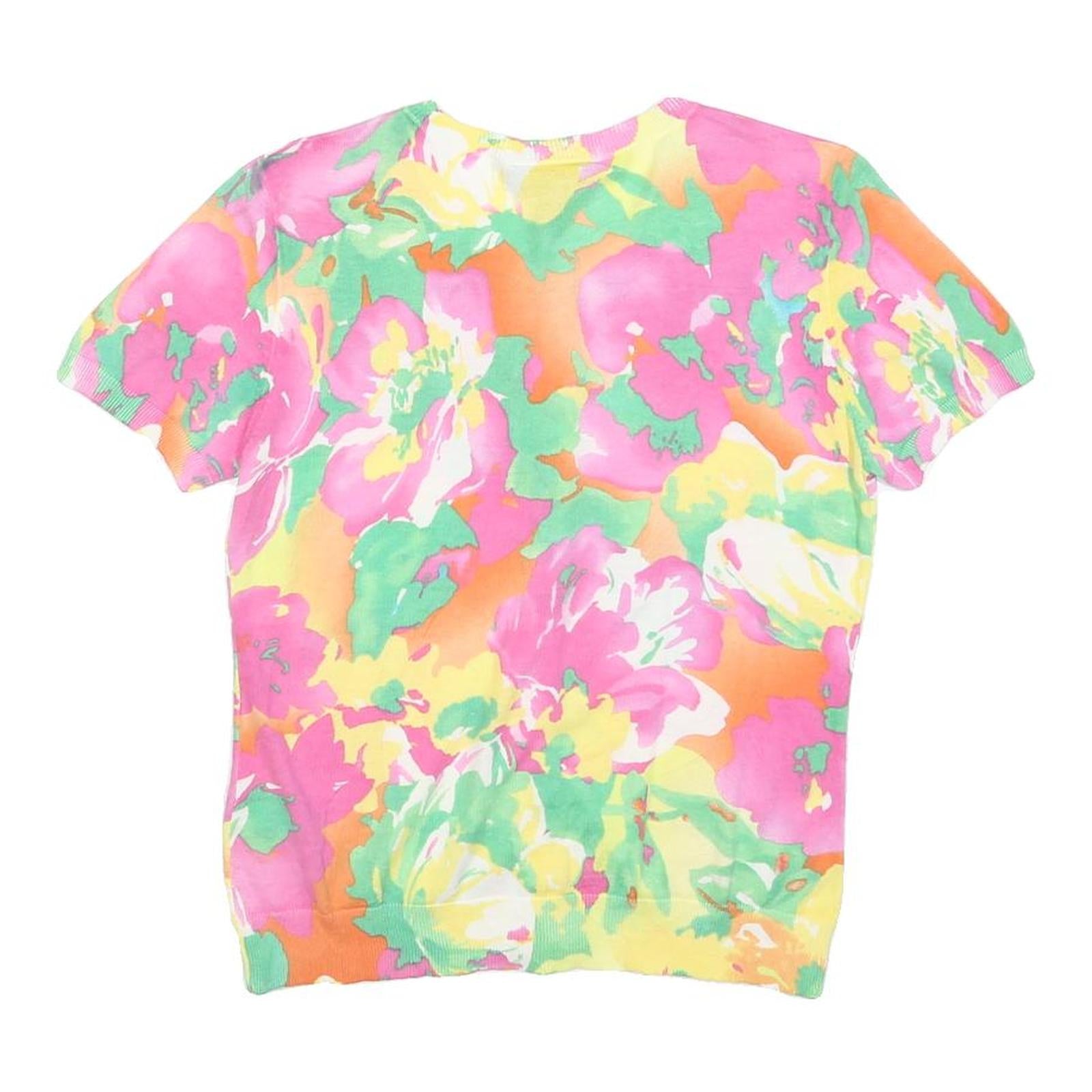 LAUREN RALPH LAUREN Womens Pink & Green Floral Patterned Cotton Button Up Jumper