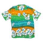 ISLAND EXPRESSIONS Mens Green & Orange Floral Hawaiian Shirt S Cotton Blend