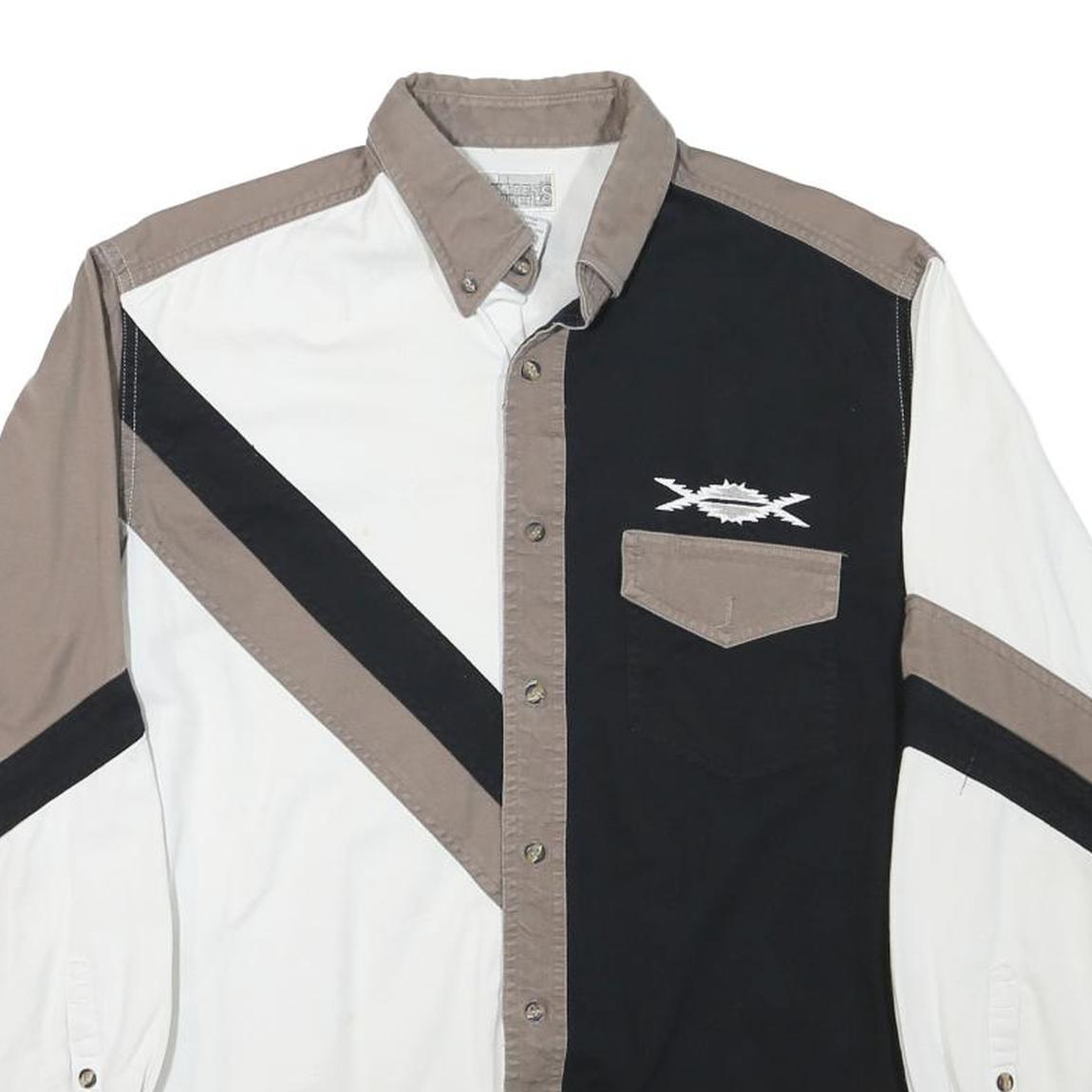 EXPRESS RIDER Mens White & Black & Taupe Cotton Blend Shirt M Button-Up Casual