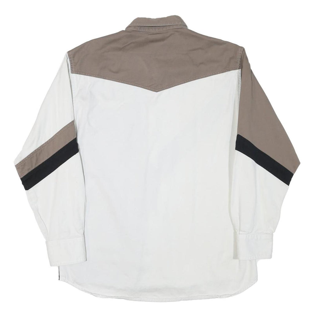 EXPRESS RIDER Mens White & Black & Taupe Cotton Blend Shirt M Button-Up Casual