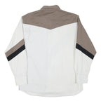 EXPRESS RIDER Mens White & Black & Taupe Cotton Blend Shirt M Button-Up Casual