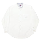 TOMMY HILFIGER Mens White Plain Long Sleeve Shirt L Button Down Collar Cotton