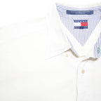 TOMMY HILFIGER Mens White Plain Long Sleeve Shirt L Button Down Collar Cotton