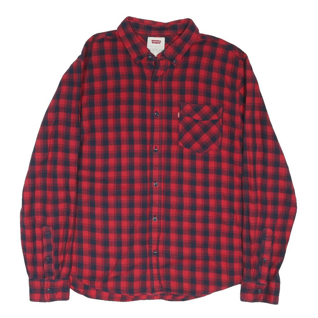 LEVI'S Mens Red & Black Check Shirt L Cotton Blend Casual Button Down