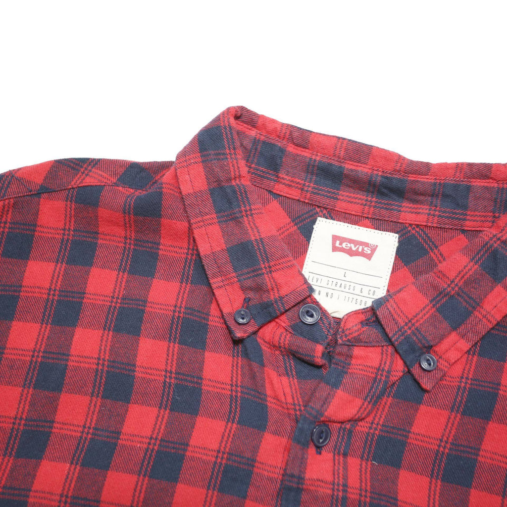 LEVI'S Mens Red & Black Check Shirt L Cotton Blend Casual Button Down