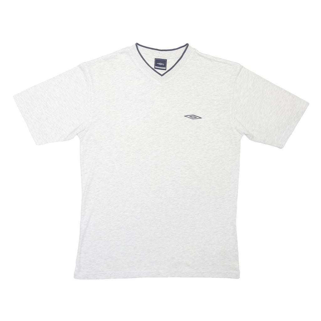 UMBRO Mens White & Grey V-Neck Cotton Blend T-Shirt M Short Sleeve Casual