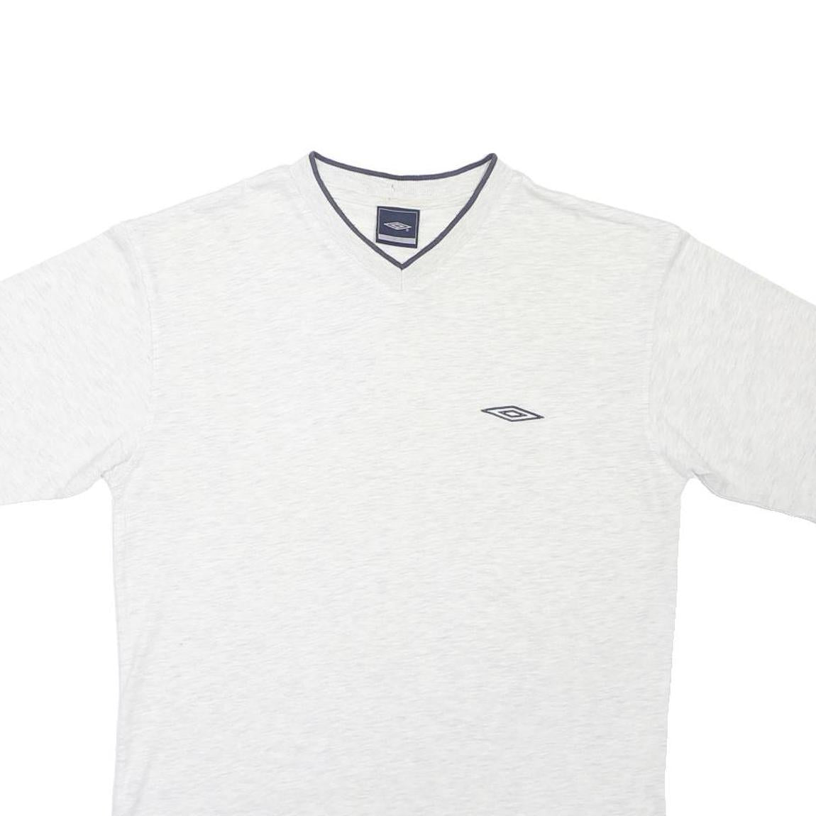 UMBRO Mens White & Grey V-Neck Cotton Blend T-Shirt M Short Sleeve Casual