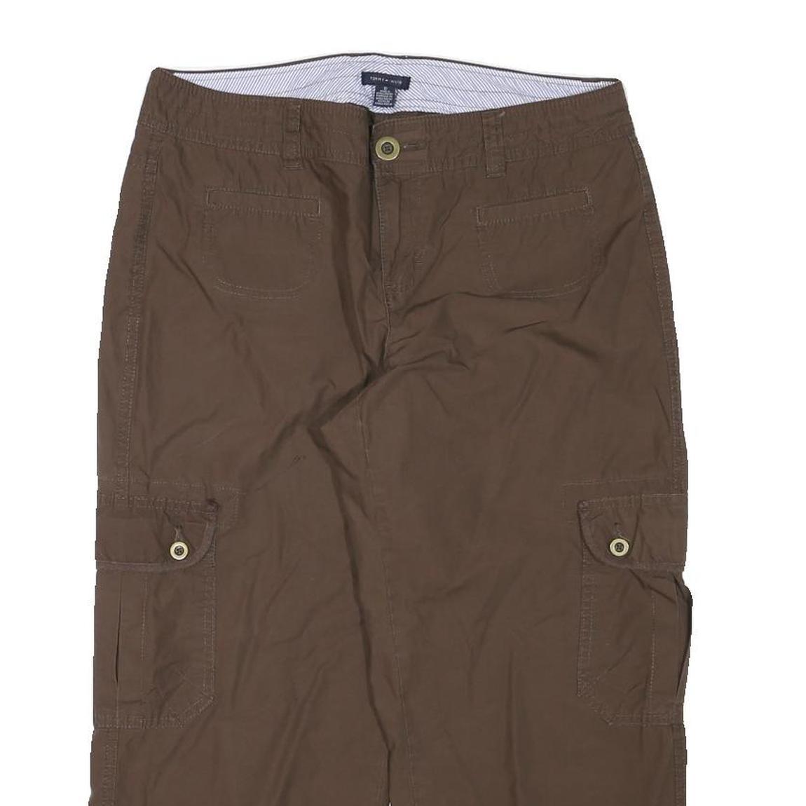TOMMY HILFIGER Womens Cotton Blend Brown Relaxed Cargo Trousers W32 L22 Utility