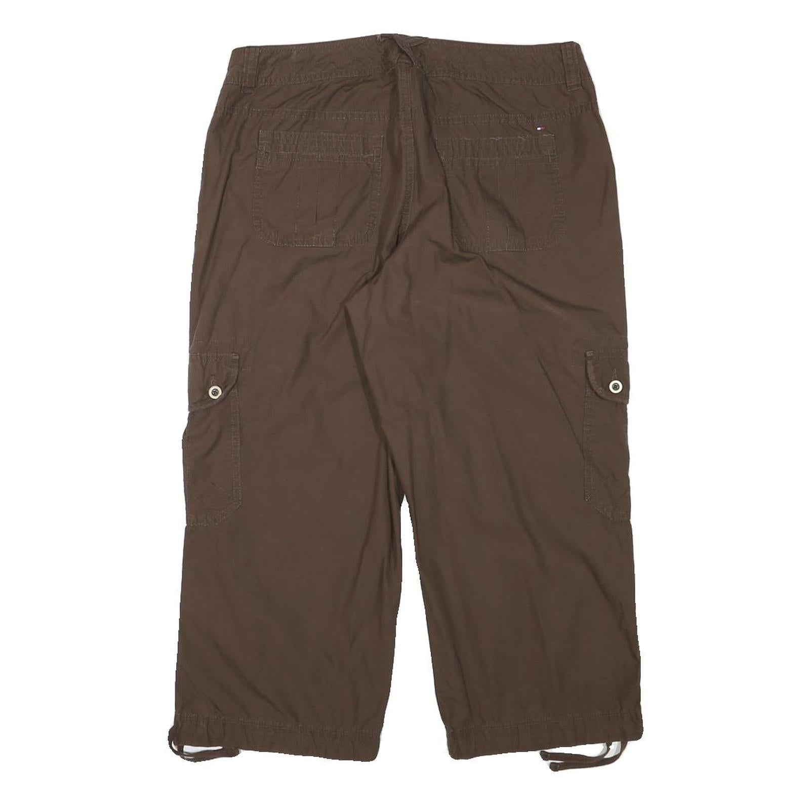 TOMMY HILFIGER Womens Cotton Blend Brown Relaxed Cargo Trousers W32 L22 Utility