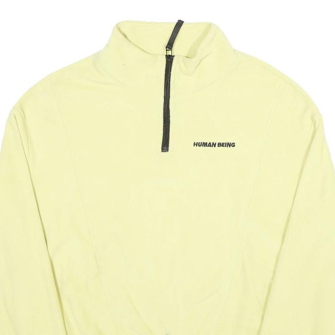 H&M Womens Yellow Plain Pullover Jumper Round Neck Basic Knit S Casual Zip Crop