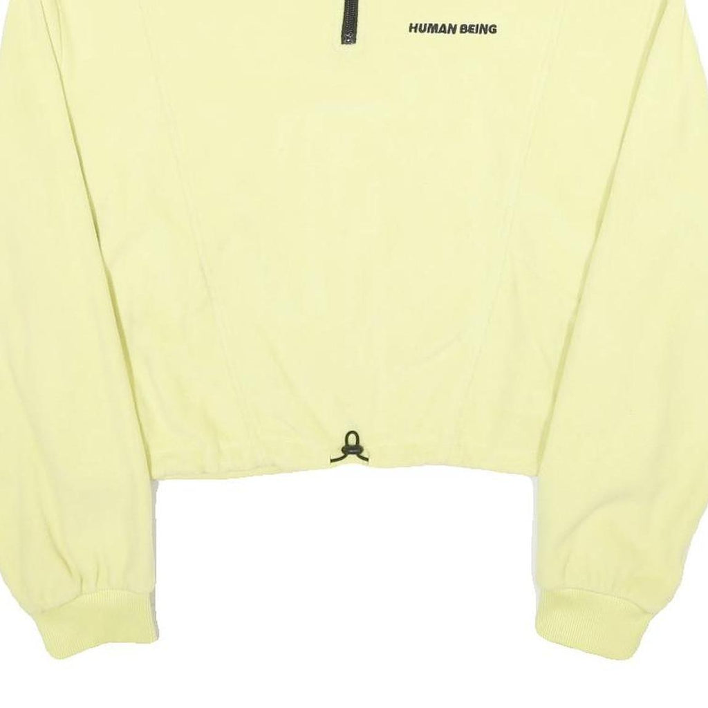 H&M Womens Yellow Plain Pullover Jumper Round Neck Basic Knit S Casual Zip Crop