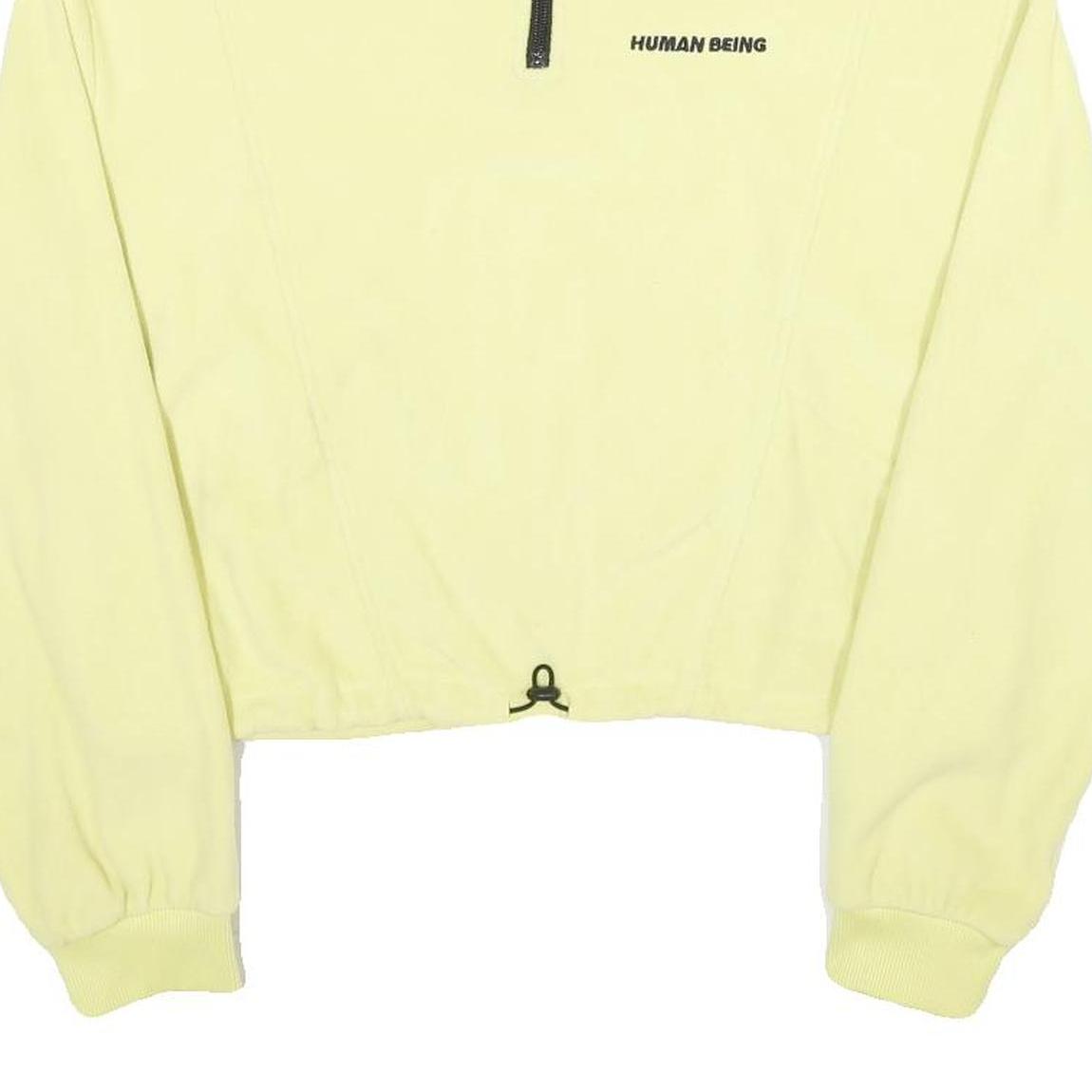 H&M Womens Yellow Plain Pullover Jumper Round Neck Basic Knit S Casual Zip Crop