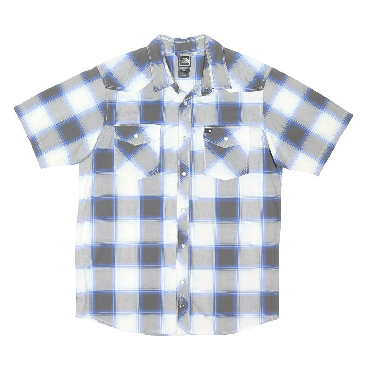 THE NORTH FACE Mens Blue Grey Check Shirt S Cotton Blend Casual Lightweight