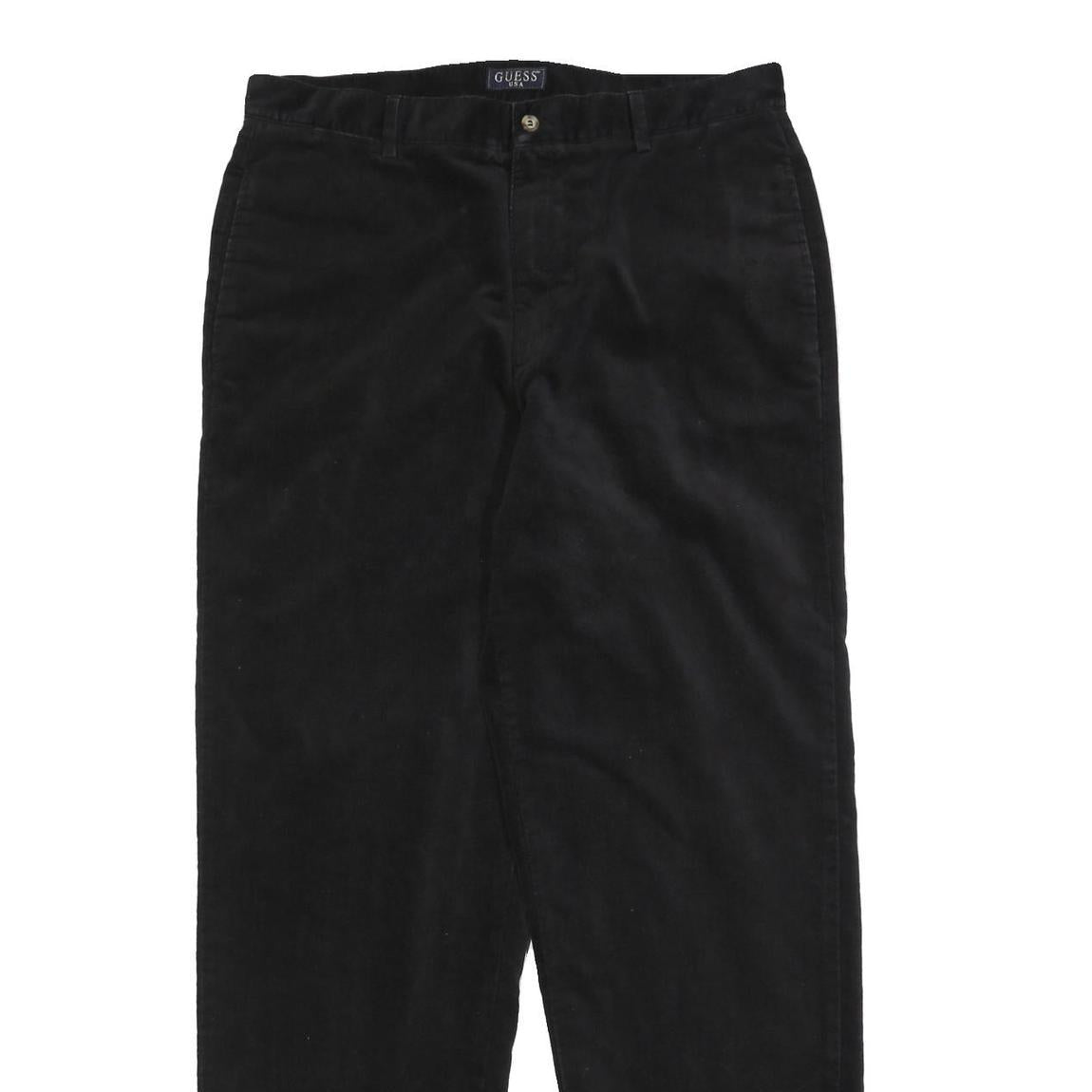 GUESS Mens Relaxed Black Cotton Blend Trousers W38 L34 Casual Zip Closure