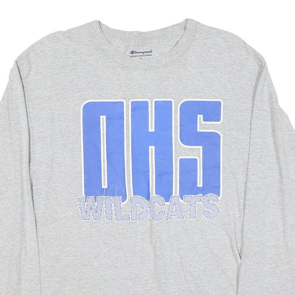 CHAMPION Mens Grey DHS Wildcats Graphic T-Shirt M Long Sleeve Crew Neck Cotton