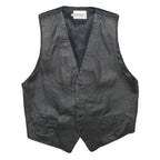 GATSBY INTERNATIONAL Mens Black Leather Button Jacket XL Waistcoat Plain Smooth